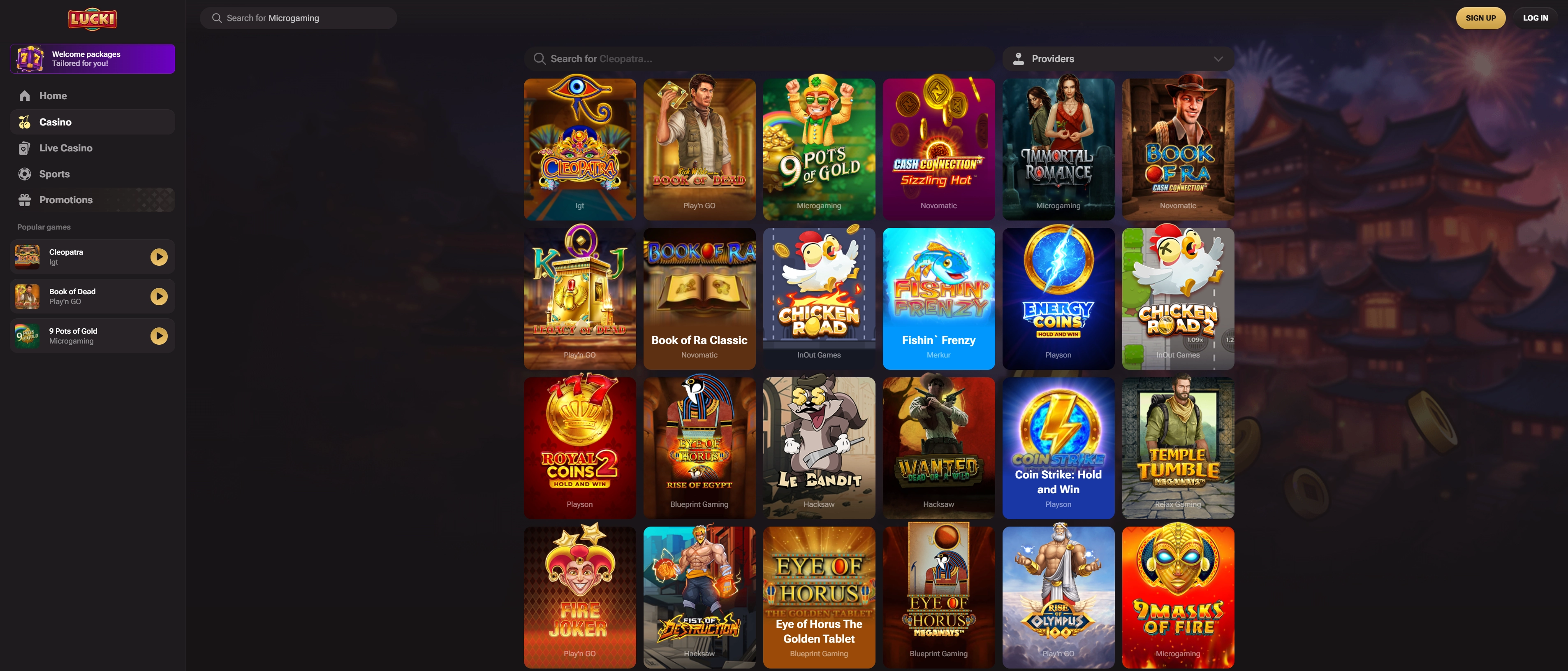 Lucki Casino homepage
